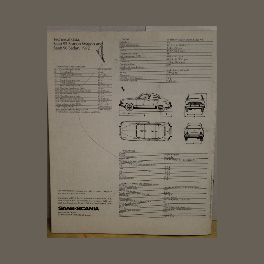 Vintage SAAB 95 | 96 Brochure – Original Dealer Marketing Material