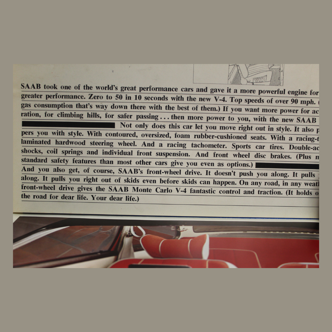 Vintage Saab Monte Carlo V4 Dealer Sales Brochure – Large Format